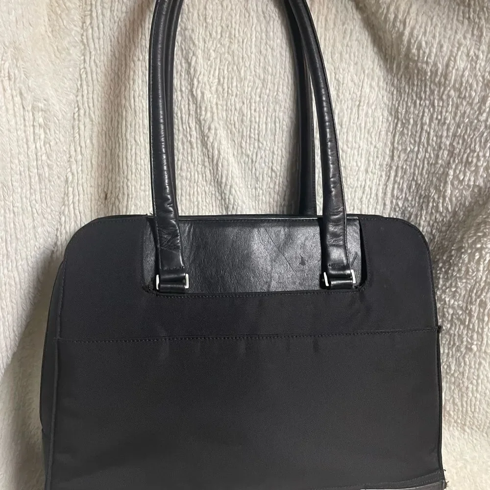 Victorinox Swiss Black Canvas &leather laptop Bag Briefcase silver tone hardware